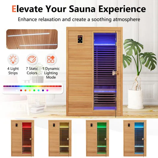 2024 New 2 People Far Infrared Wooden Sauna Room with Free Red Light Therapy for Home