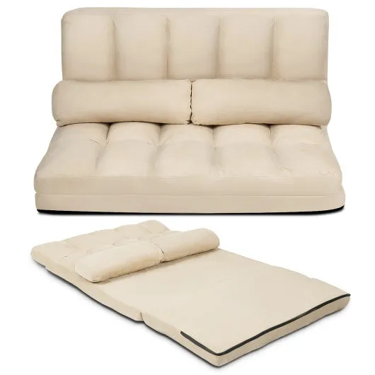 6-Position Foldable Floor Sofa Bed with Detachable Cloth Cover-Beige