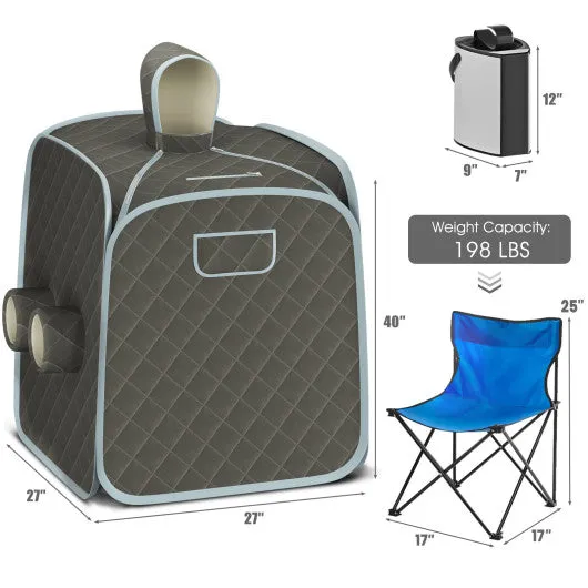 800W 2 Person Portable Steam Sauna Tent SPA with Hat Side Holes 3L Steamer-Gray
