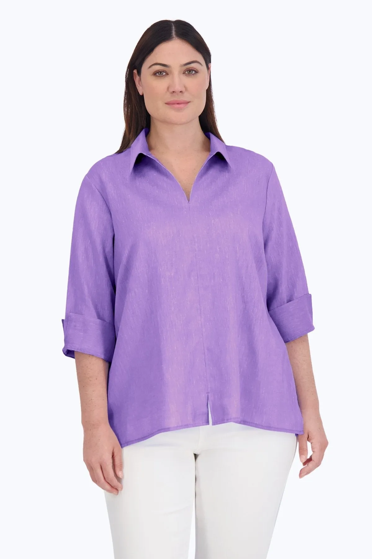 Agnes Plus Easy Care Solid Linen Popover Shirt