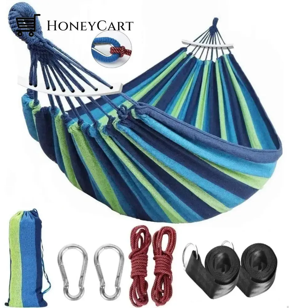 Brazilian Double Hammock 2 Person Canvas Cotton Hammock with Carrying Bag for Patio Porch Garden Backyard Lounging Outdoor