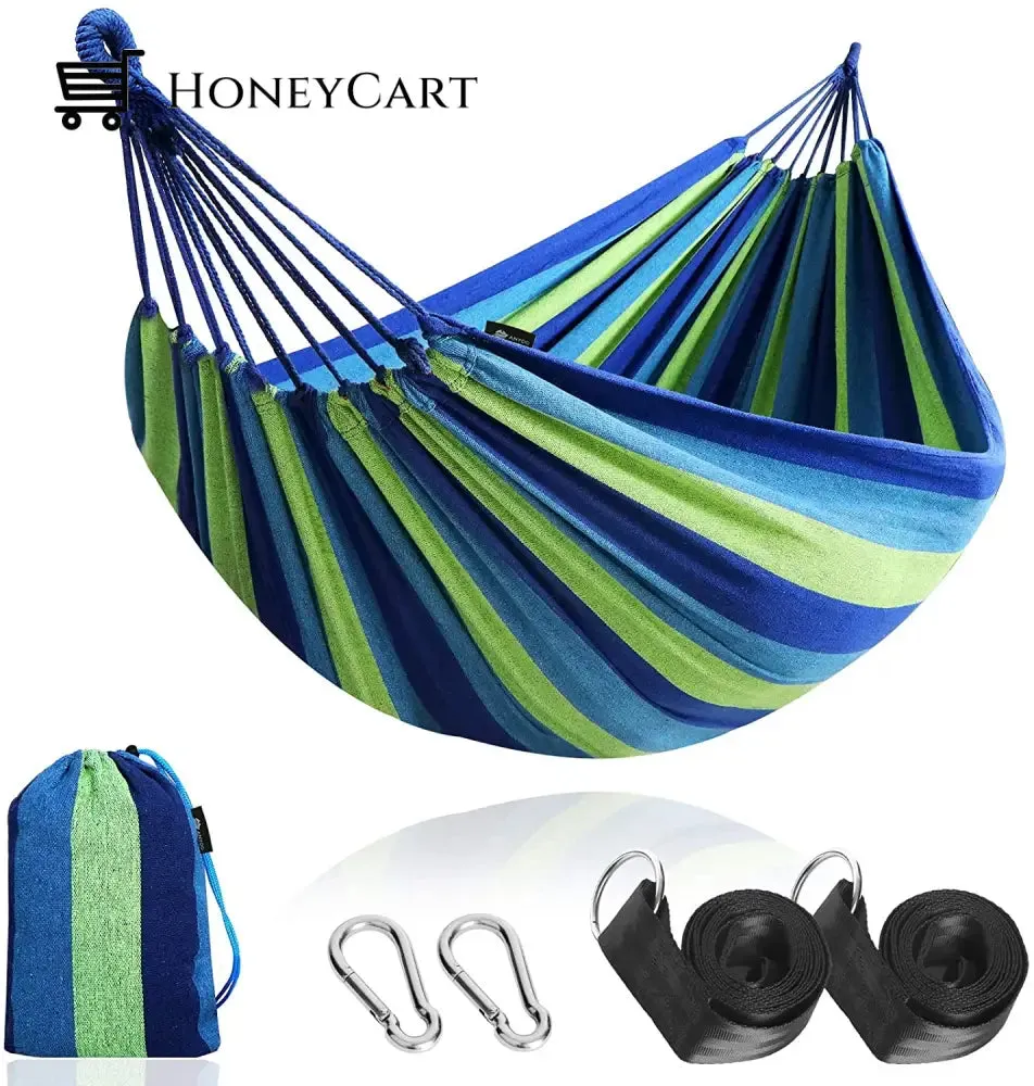 Brazilian Double Hammock 2 Person Canvas Cotton Hammock with Carrying Bag for Patio Porch Garden Backyard Lounging Outdoor