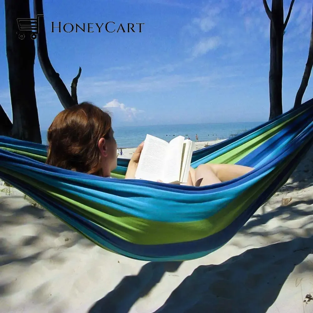 Brazilian Double Hammock 2 Person Canvas Cotton Hammock with Carrying Bag for Patio Porch Garden Backyard Lounging Outdoor