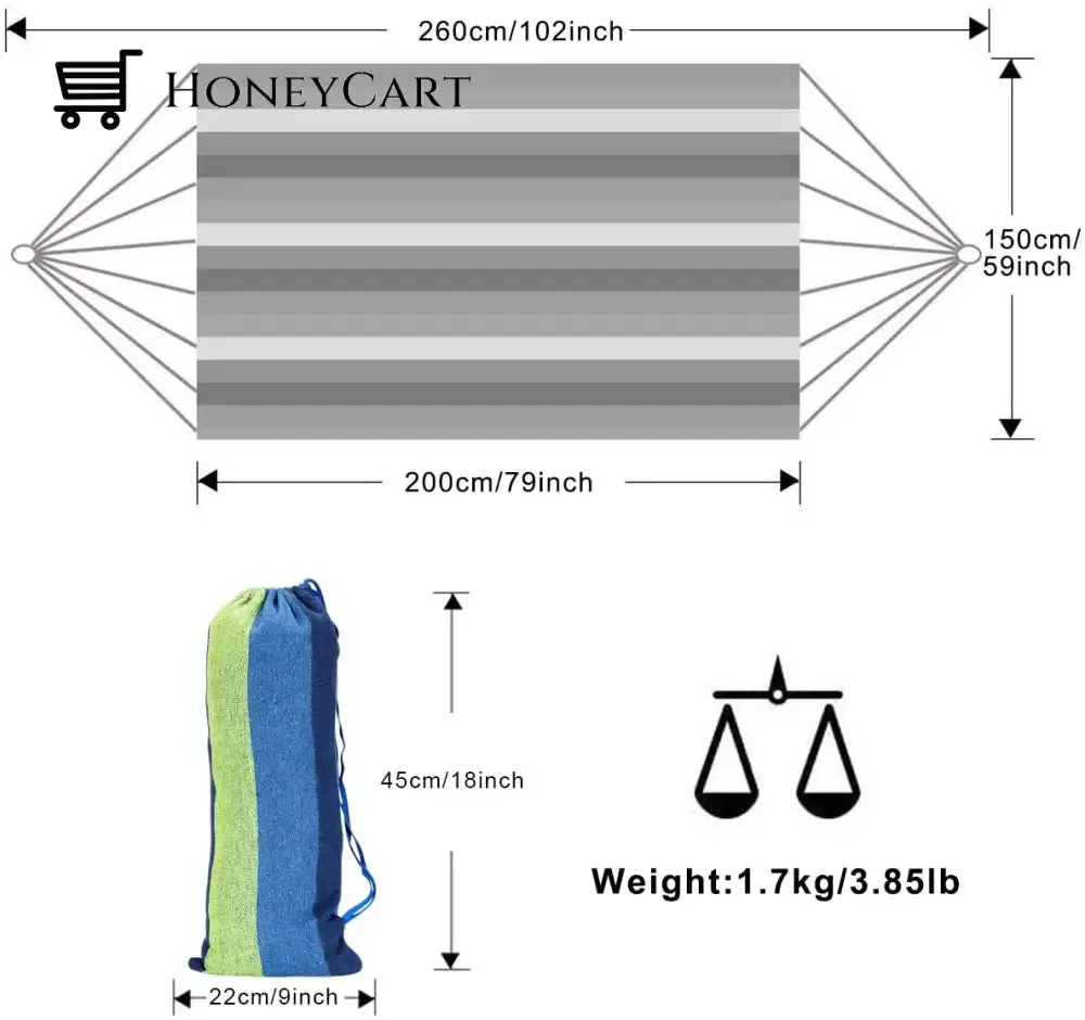 Brazilian Double Hammock 2 Person Canvas Cotton Hammock with Carrying Bag for Patio Porch Garden Backyard Lounging Outdoor