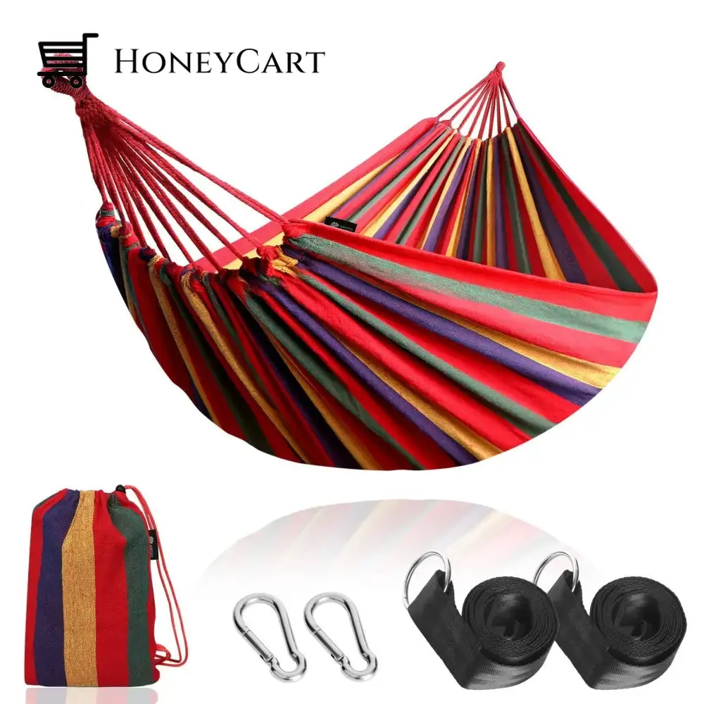 Brazilian Double Hammock 2 Person Canvas Cotton Hammock with Carrying Bag for Patio Porch Garden Backyard Lounging Outdoor
