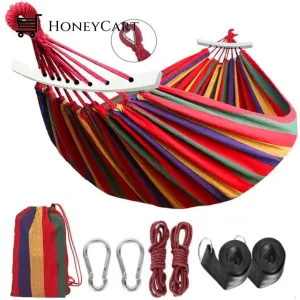 Brazilian Double Hammock 2 Person Canvas Cotton Hammock with Carrying Bag for Patio Porch Garden Backyard Lounging Outdoor