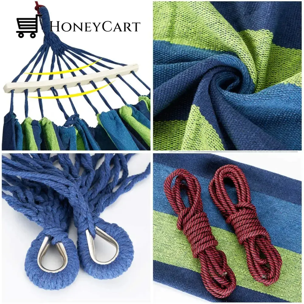 Brazilian Double Hammock 2 Person Canvas Cotton Hammock with Carrying Bag for Patio Porch Garden Backyard Lounging Outdoor