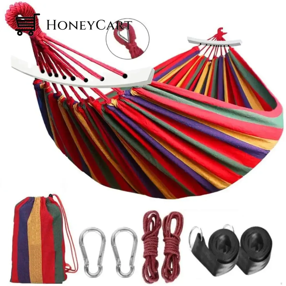 Brazilian Double Hammock 2 Person Canvas Cotton Hammock with Carrying Bag for Patio Porch Garden Backyard Lounging Outdoor