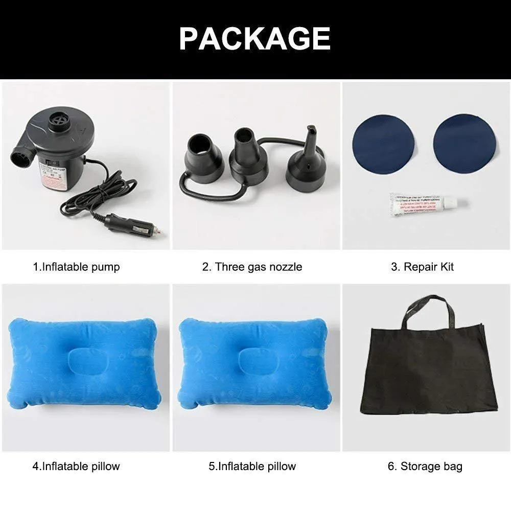 Car Bed Mattress with Two Air Pillows, CAR BED Inflatable Car Air Mattress with Pump (Portable) Travel, Camping