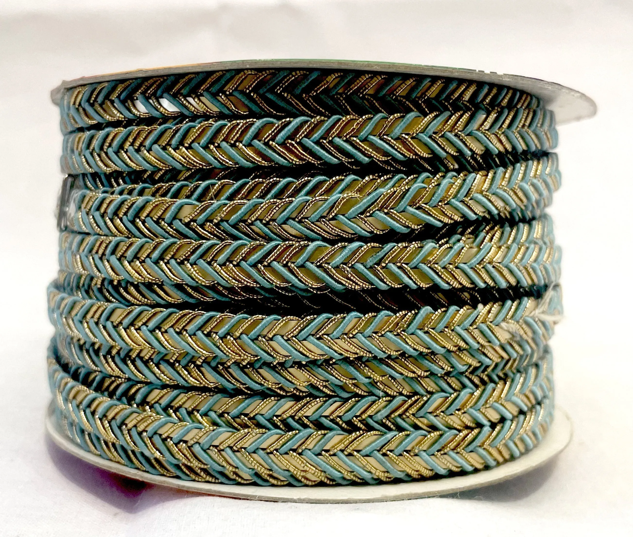 Golden Braid Border, Cyan And Golden,  Laces for Dress, Home Dcor, Shoe, Bags, Hats, DIY, Handmade, 0.2 inch Broad