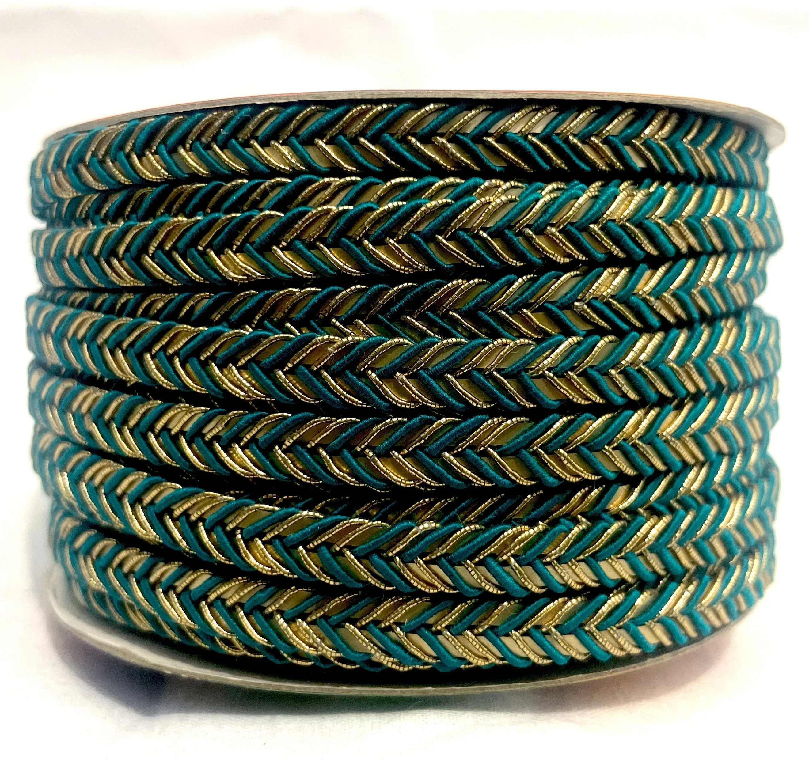 Golden Braid Border, Cyan And Golden,  Laces for Dress, Home Dcor, Shoe, Bags, Hats, DIY, Handmade, 0.2 inch Broad