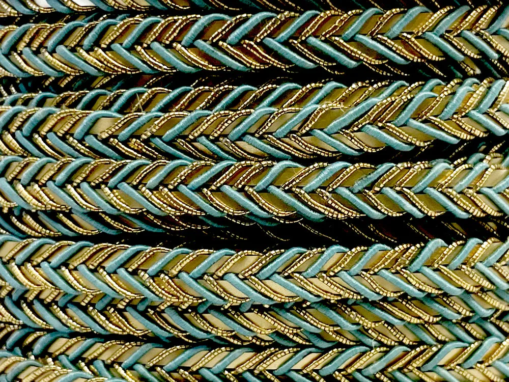 Golden Braid Border, Cyan And Golden,  Laces for Dress, Home Dcor, Shoe, Bags, Hats, DIY, Handmade, 0.2 inch Broad