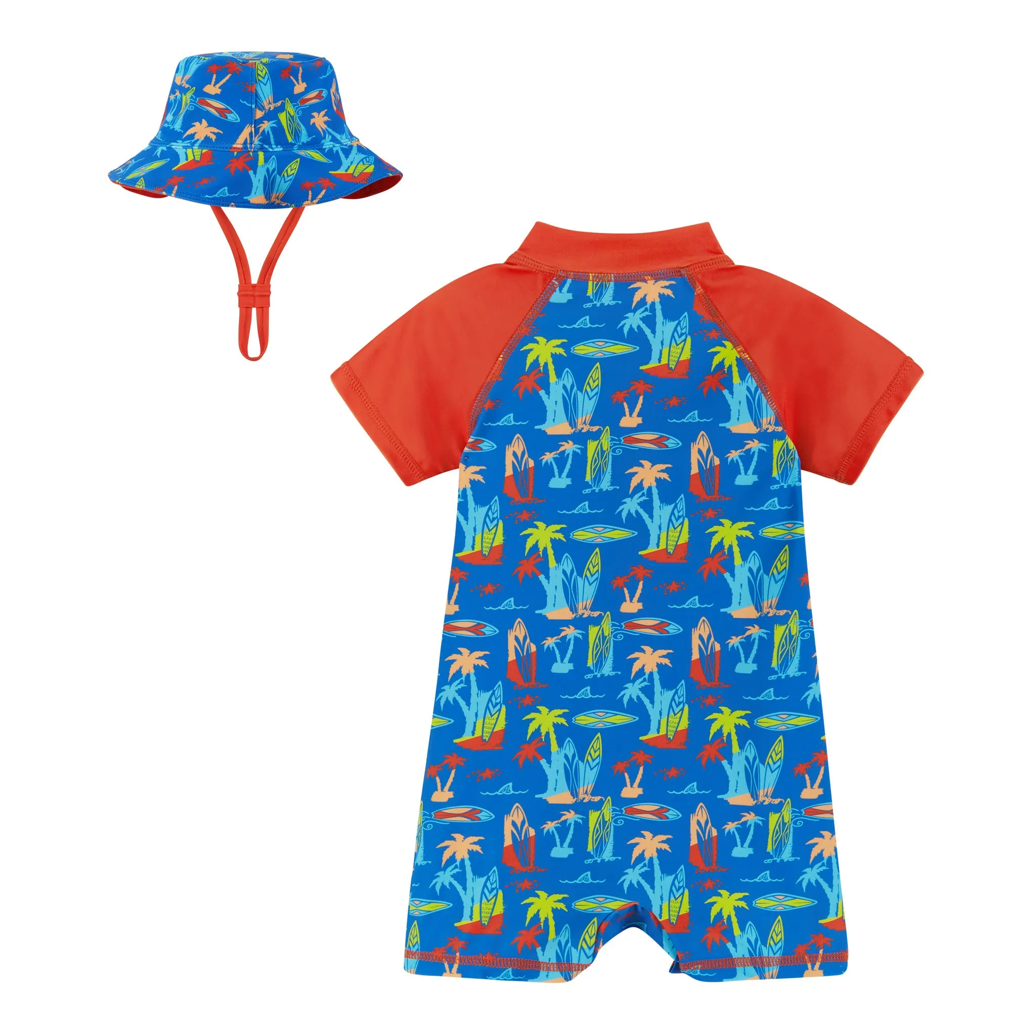 Infant Swim Romper and Hat | Surfboard Print