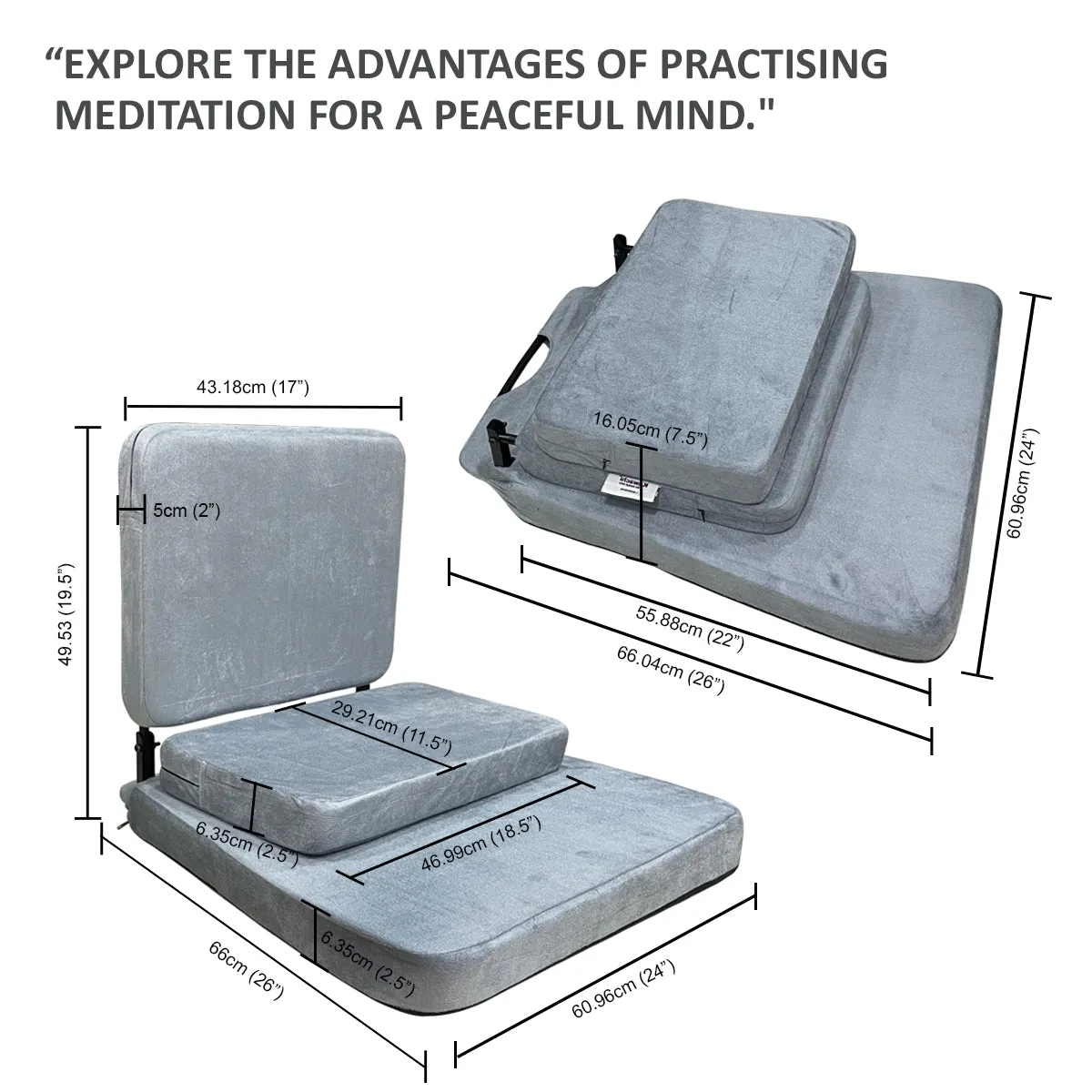 Kawachi 90° Meditation Floor Chair - Premium, Foldable and 90° Fixed Back Support Chair. Ideal for Seating, Yoga, Gaming and Meditation Blue  KW96