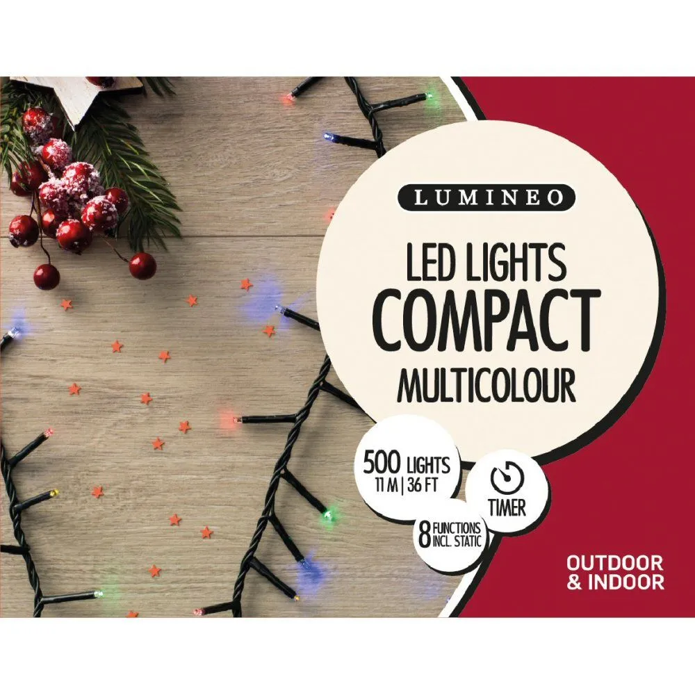 Lumineo 500 Multi Coloured LED Compact Christmas Lights (11m)