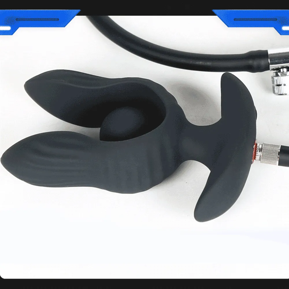 Petal - Inflatable Vibrating Butt Plug - Black Anal Dilator