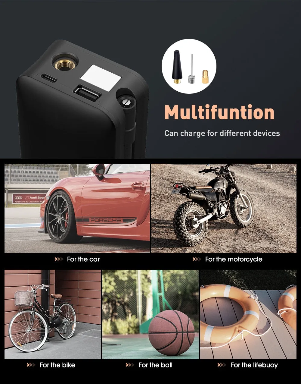 Portable USB Electric Air Pump for Motorcycle,  Bicycle, Car Tire Air Pump USB Outdoor Emergency Air Compressor Digital Display Smart Air Pump