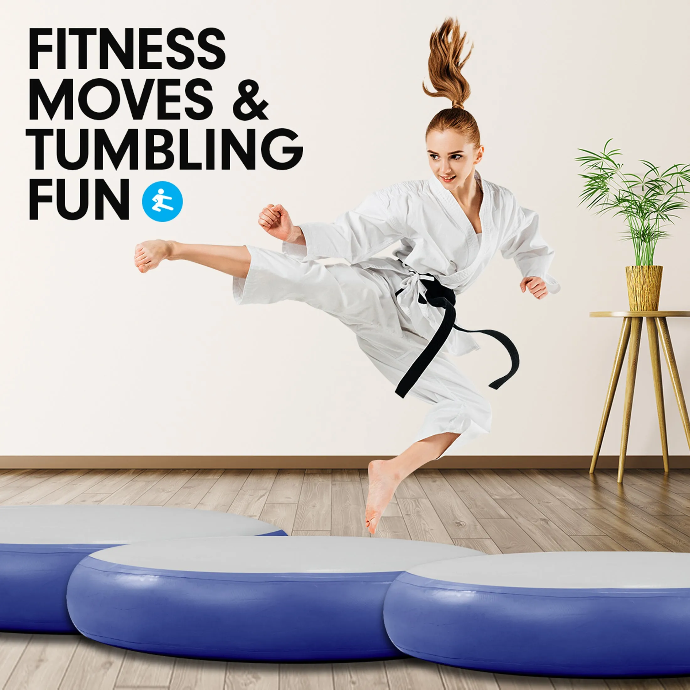 Powertrain 1m Air Track Spot Round Inflatable Tumbling Mat (Dark Blue)