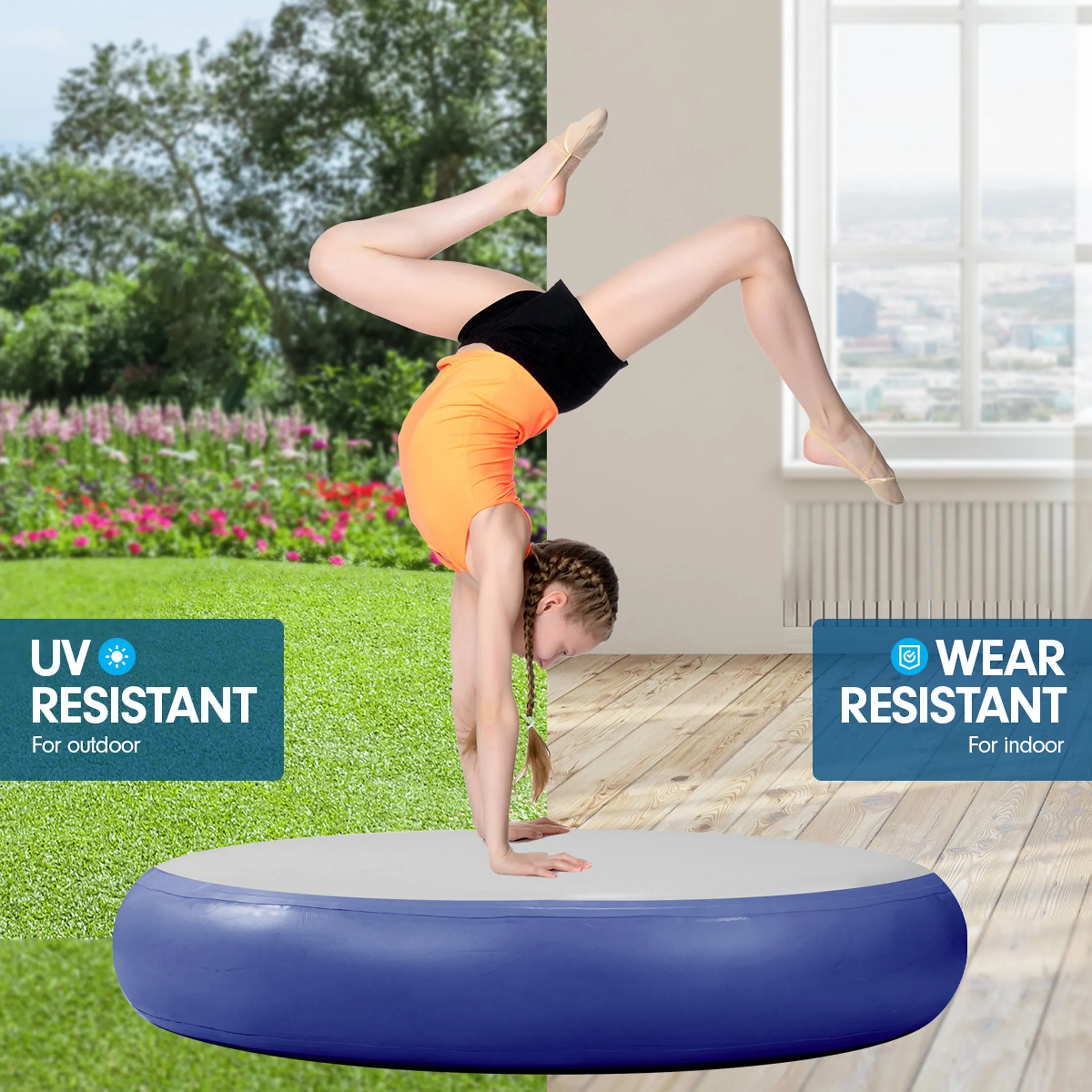 Powertrain 1m Air Track Spot Round Inflatable Tumbling Mat (Dark Blue)