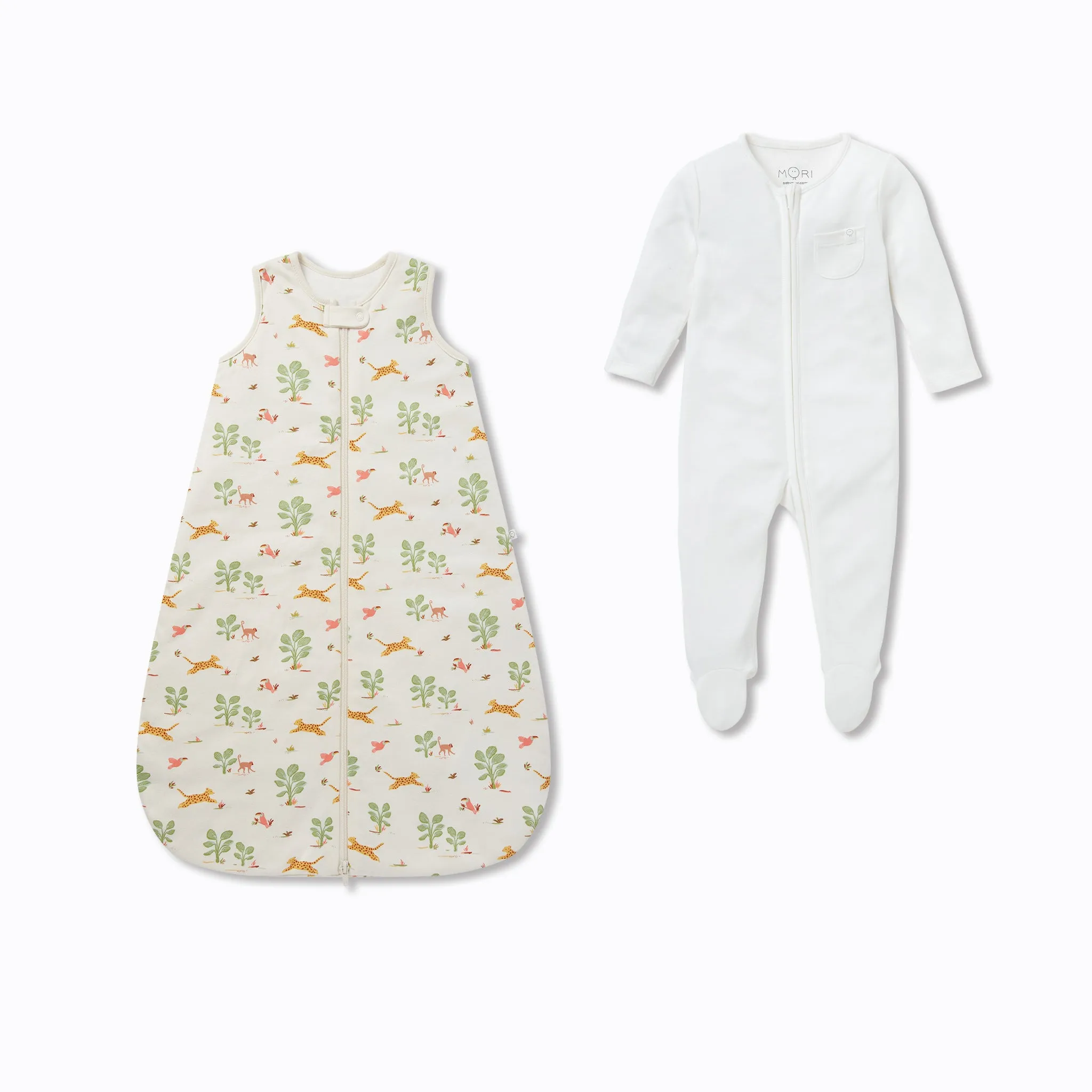 Rainforest & Plain Front Opening Bedtime Set 1.5 TOG