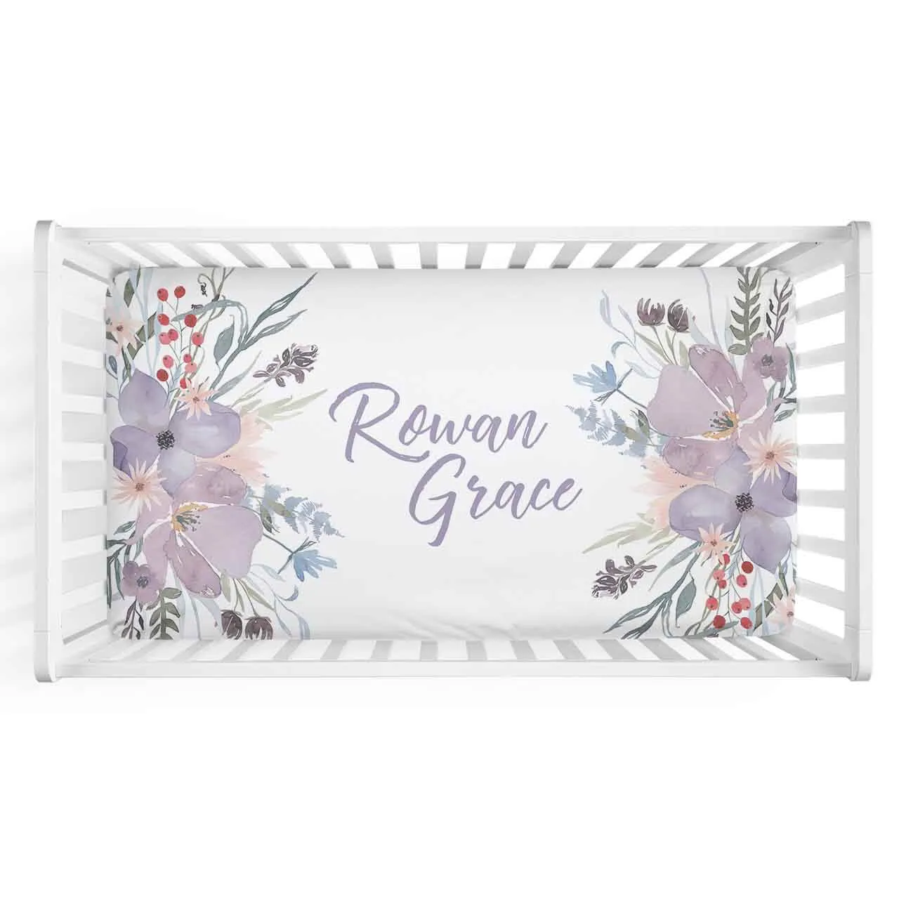 Rowan's Dusty Purple Bouquet Personalized Crib Sheet