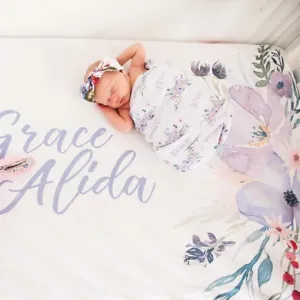 Rowan's Dusty Purple Bouquet Personalized Crib Sheet