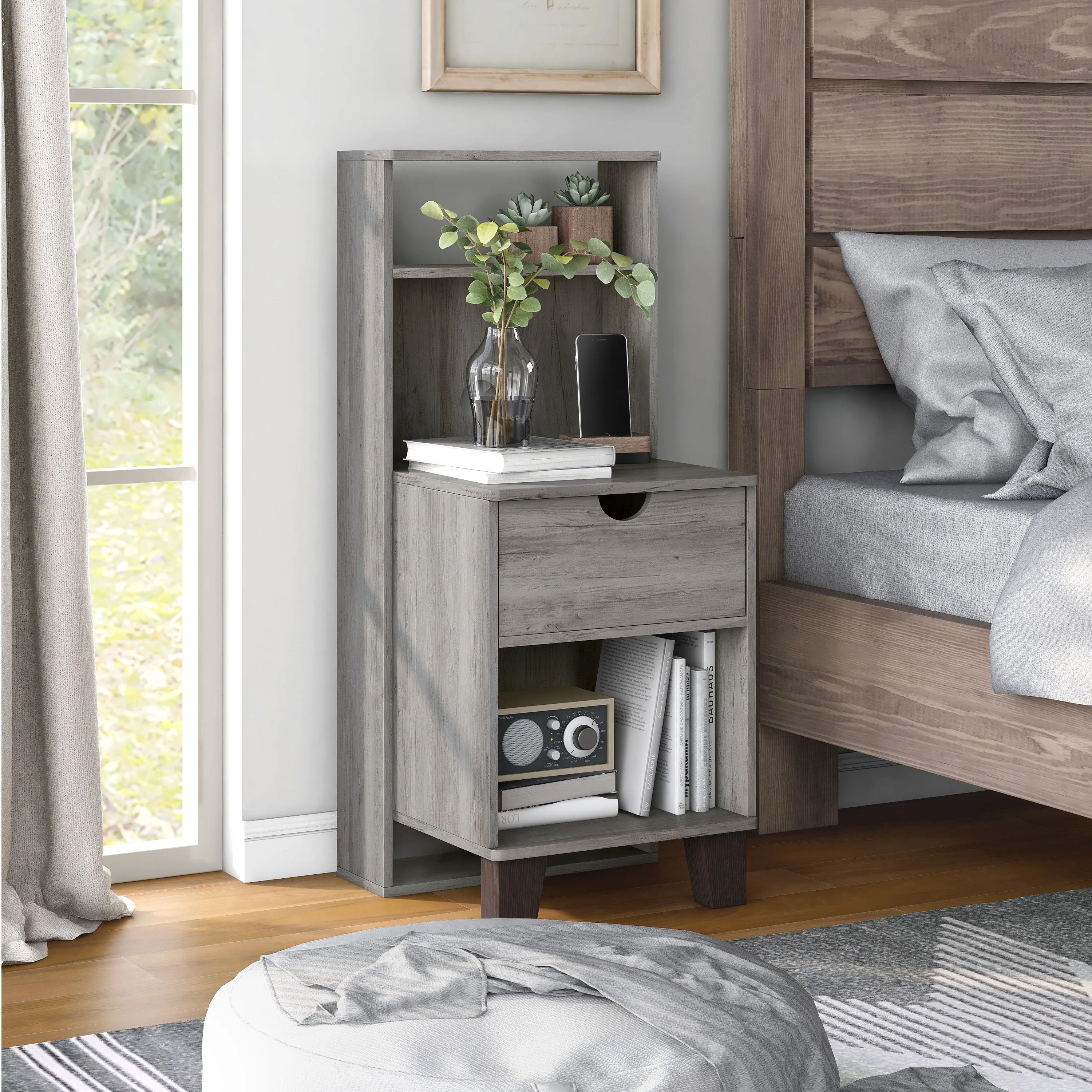 Scholls Transitional Vintage Gray 1-drawer Nightstand