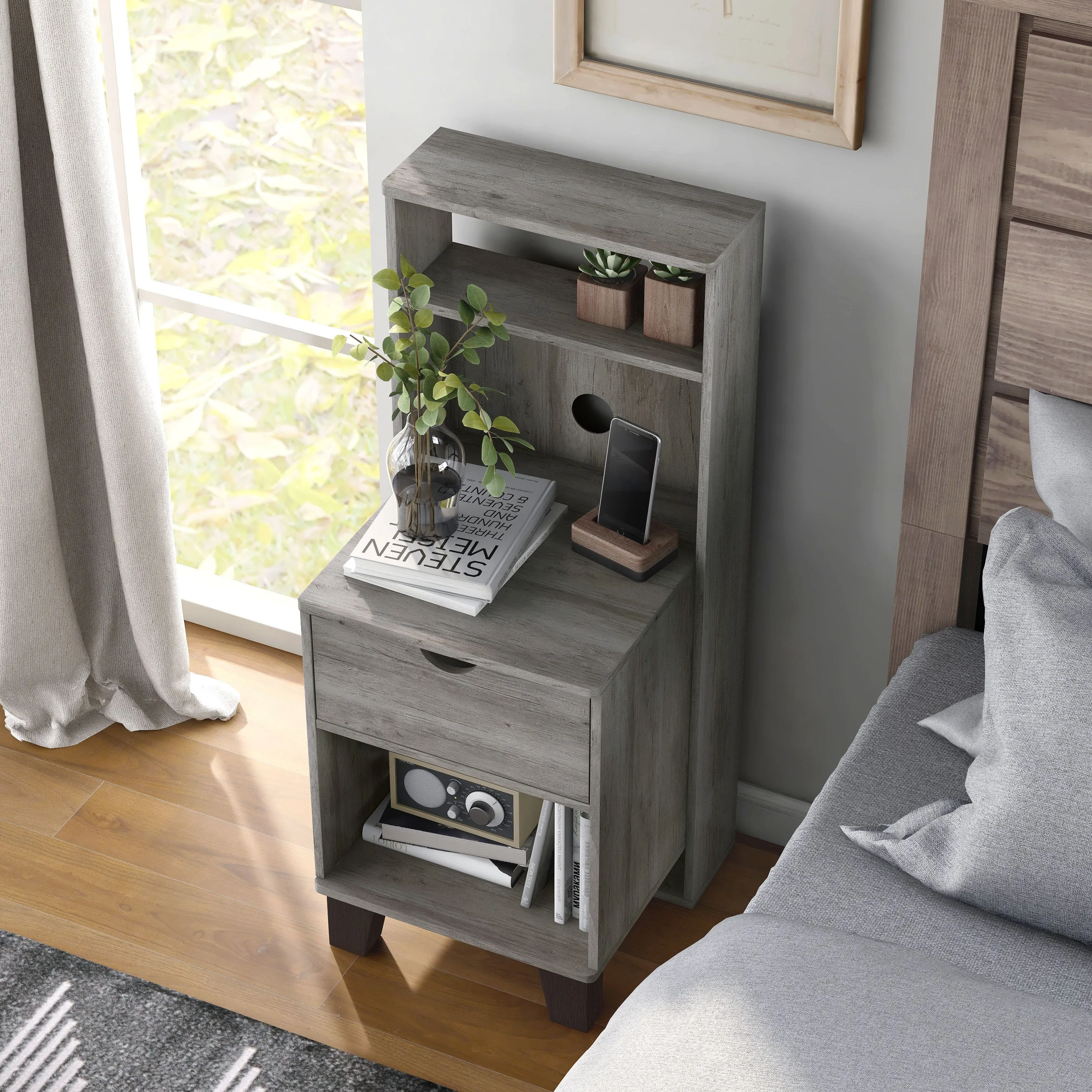 Scholls Transitional Vintage Gray 1-drawer Nightstand