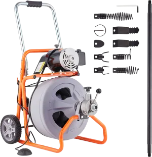 Vevor Drain Cleaner Machine 100' x 1/2" Sewer Snake Auto Feed Drain Auger with Wheels and 8 Cutters New